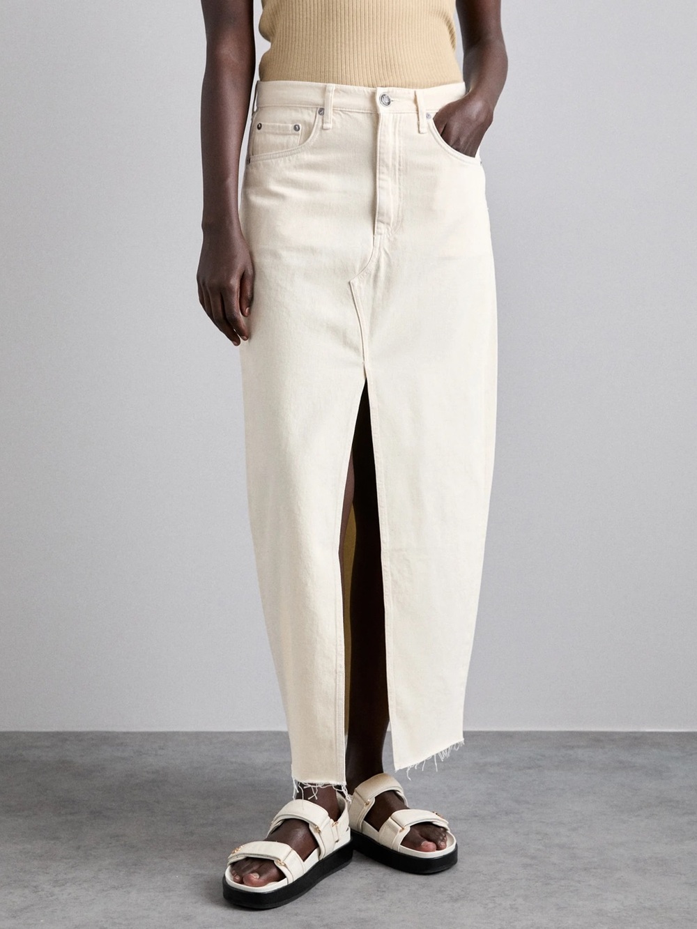 Rag & Bone Avery Cream Denim Maxi Skirt 100% Cotton NWT Size 25